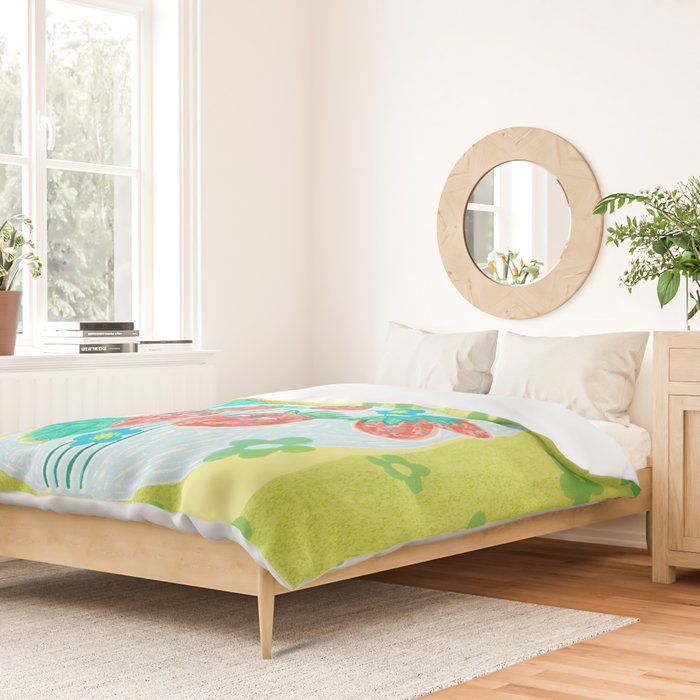 Sweet Strawberry Plant Friends in Lime & Pink Duvet Cover Gallery Image 2