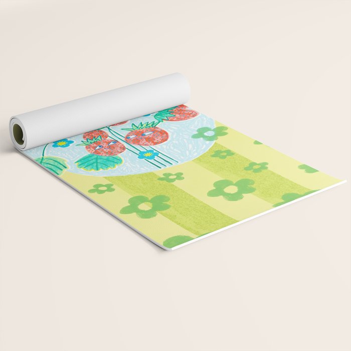 Sweet Strawberry Plant Friends in Lime & Pink Yoga Mat Gallery Image 2
