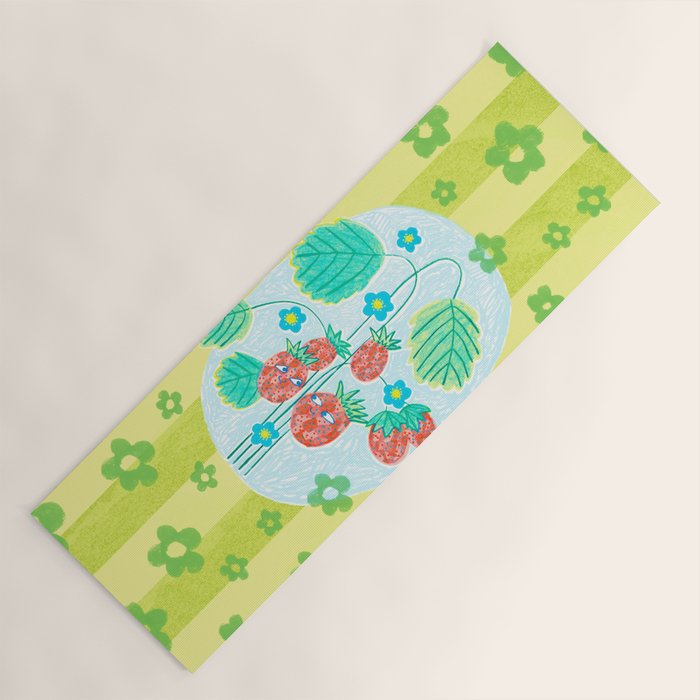 Sweet Strawberry Plant Friends in Lime & Pink Yoga Mat Gallery Image 1