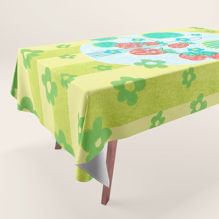 Sweet Strawberry Plant Friends in Lime & Pink Tablecloth Gallery Image 1