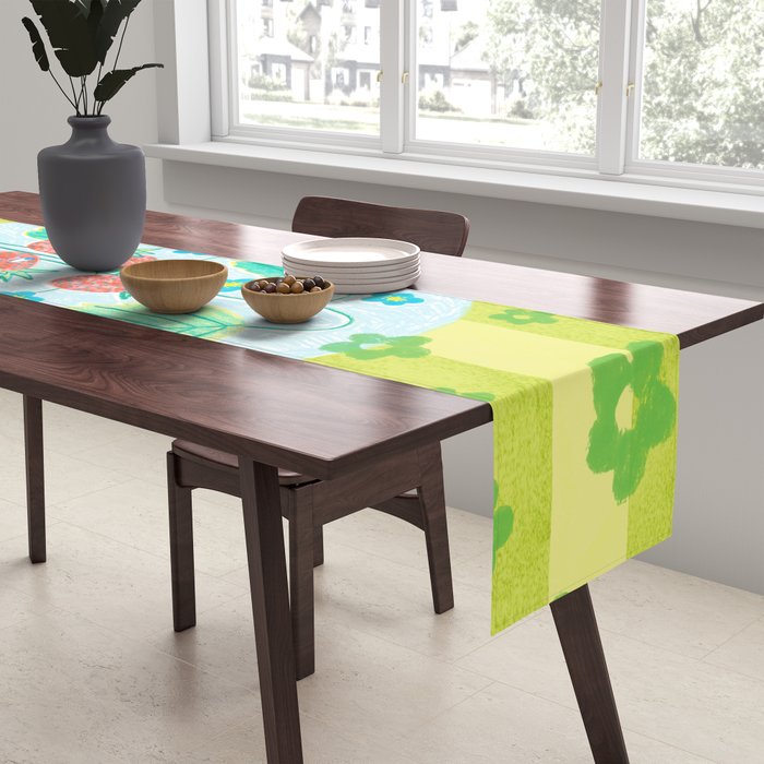 Sweet Strawberry Plant Friends in Lime & Pink Table Runner Gallery Image 2