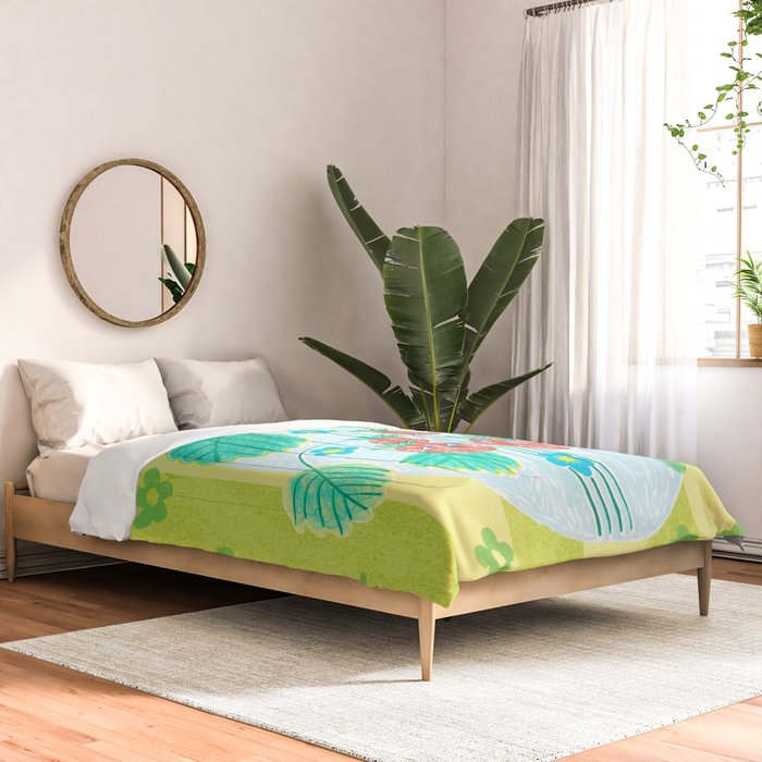 Sweet Strawberry Plant Friends in Lime & Pink Comforter Gallery Image 2