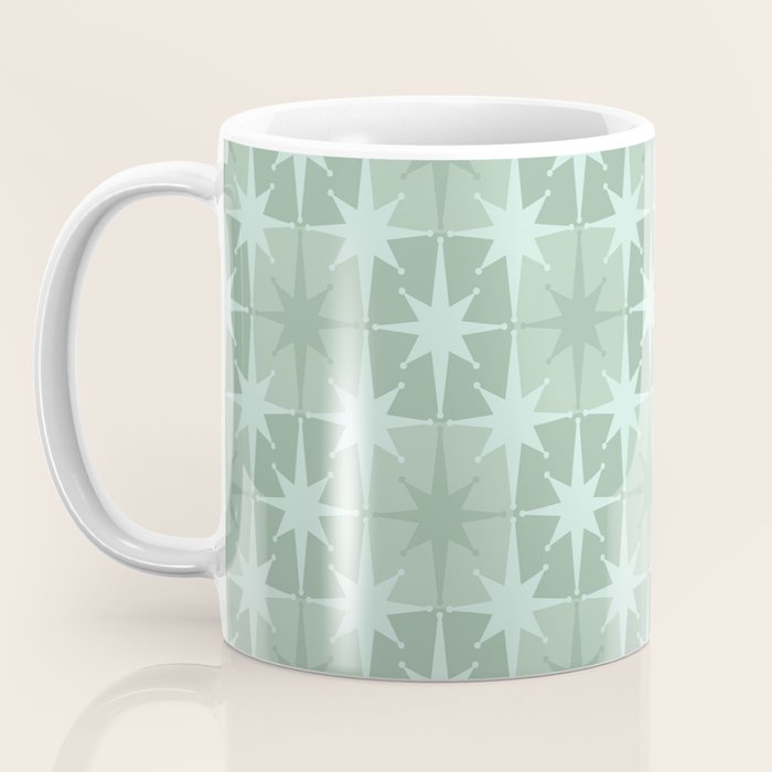 Mid Century Modern Atomic Stars Checkered Starburst Pattern in Retro Sea Glass Green Tones Coffee Mug Gallery Image 3