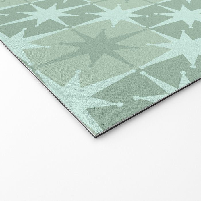 Mid Century Modern Atomic Stars Checkered Starburst Pattern in Retro Sea Glass Green Tones Welcome Mat Gallery Image 2