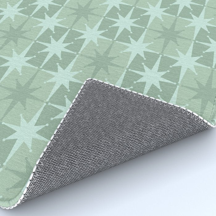 Mid Century Modern Atomic Stars Checkered Starburst Pattern in Retro Sea Glass Green Tones Rug Gallery Image 4