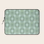 Mid Century Modern Atomic Stars Checkered Starburst Pattern in Retro Sea Glass Green Tones Laptop Sleeve Gallery Image 1