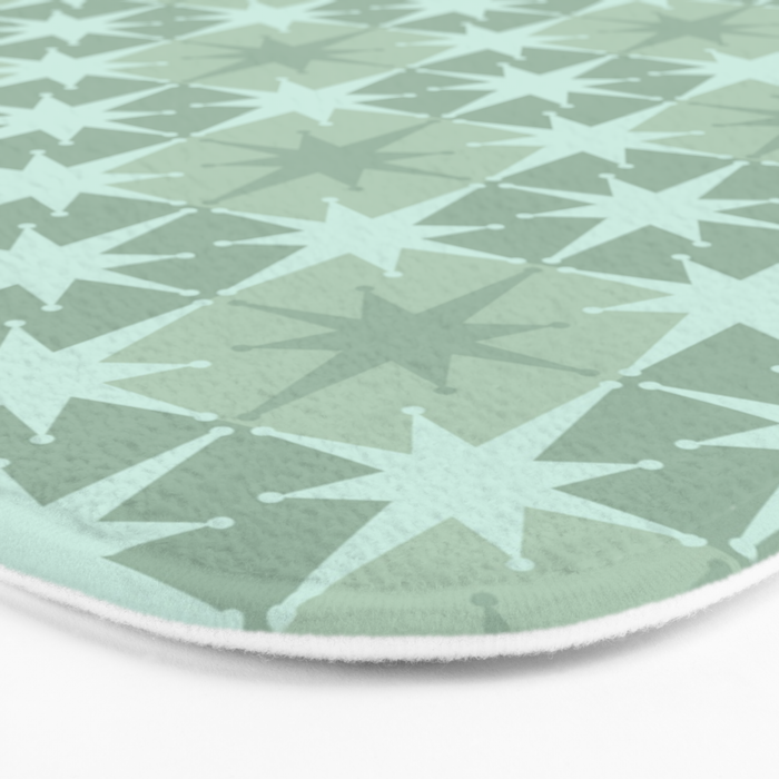 Mid Century Modern Atomic Stars Checkered Starburst Pattern in Retro Sea Glass Green Tones Bath Mat Gallery Image 3