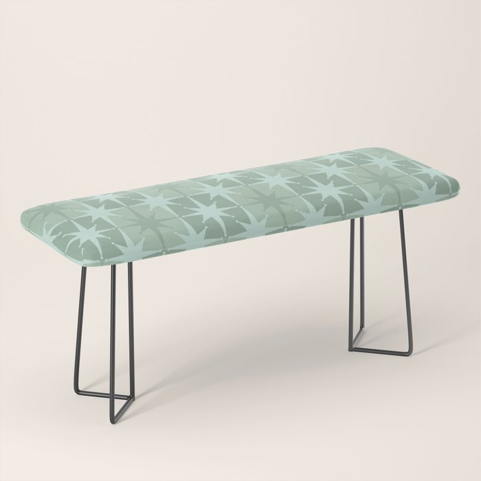 Mid Century Modern Atomic Stars Checkered Starburst Pattern in Retro Sea Glass Green Tones Bench Gallery Image 1