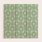 Mid Century Modern Atomic Stars Checkered Starburst Pattern in Retro Sea Glass Green Tones Wood Wall Art Gallery Image 1