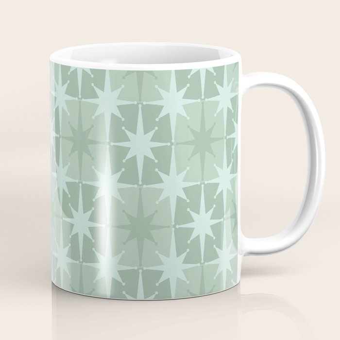 Mid Century Modern Atomic Stars Checkered Starburst Pattern in Retro Sea Glass Green Tones Coffee Mug Gallery Image 1