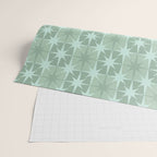 Mid Century Modern Atomic Stars Checkered Starburst Pattern in Retro Sea Glass Green Tones Wrapping Paper Gallery Image 2