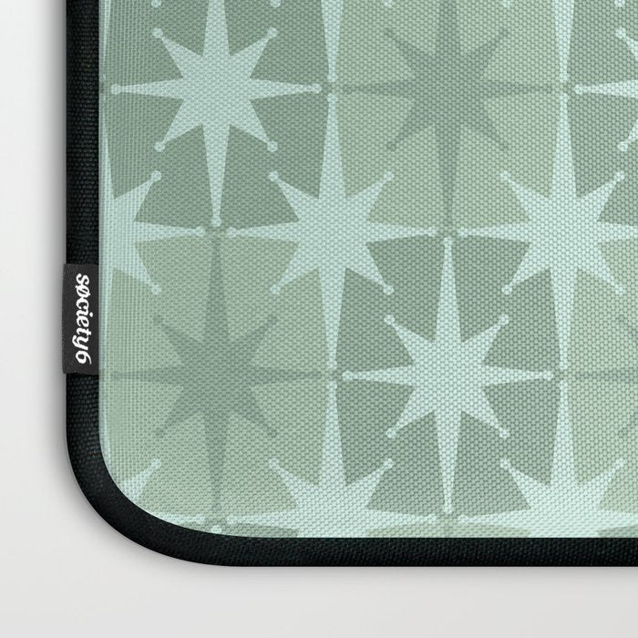 Mid Century Modern Atomic Stars Checkered Starburst Pattern in Retro Sea Glass Green Tones Laptop Sleeve Gallery Image 3