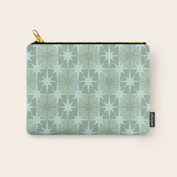 Mid Century Modern Atomic Stars Checkered Starburst Pattern in Retro Sea Glass Green Tones Carry All Pouch Gallery Image 1
