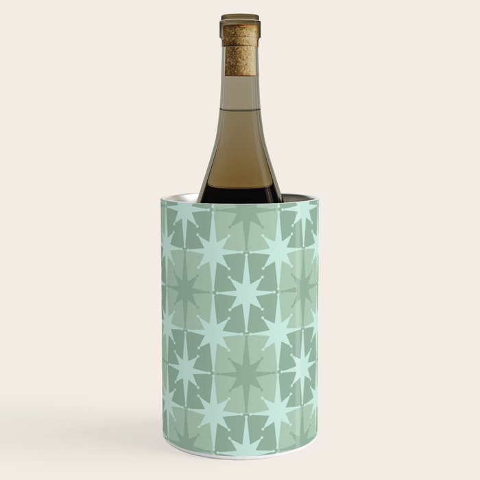Mid Century Modern Atomic Stars Checkered Starburst Pattern in Retro Sea Glass Green Tones Wine Chiller Gallery Image 3