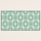 Mid Century Modern Atomic Stars Checkered Starburst Pattern in Retro Sea Glass Green Tones Desk Mat Gallery Image 3