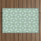 Mid Century Modern Atomic Stars Checkered Starburst Pattern in Retro Sea Glass Green Tones Outdoor Rug Gallery Image 1