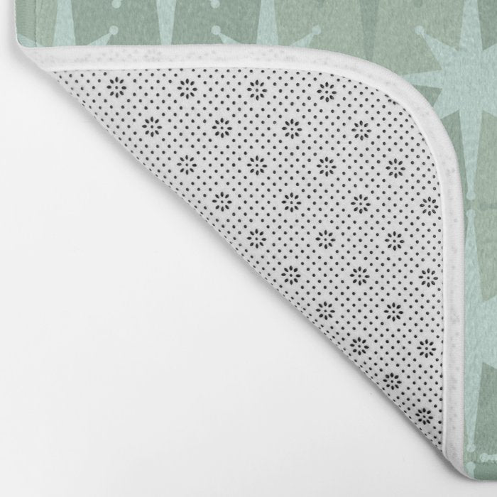 Mid Century Modern Atomic Stars Checkered Starburst Pattern in Retro Sea Glass Green Tones Bath Mat Gallery Image 2