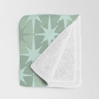 Mid Century Modern Atomic Stars Checkered Starburst Pattern in Retro Sea Glass Green Tones Throw Blanket Gallery Image 3