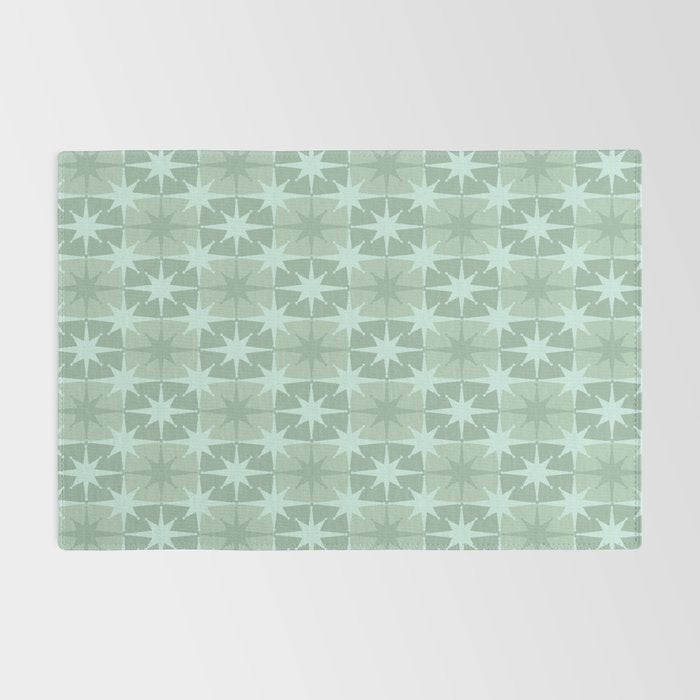Mid Century Modern Atomic Stars Checkered Starburst Pattern in Retro Sea Glass Green Tones Rug Gallery Image 2