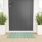 Mid Century Modern Atomic Stars Checkered Starburst Pattern in Retro Sea Glass Green Tones Welcome Mat Gallery Image 3