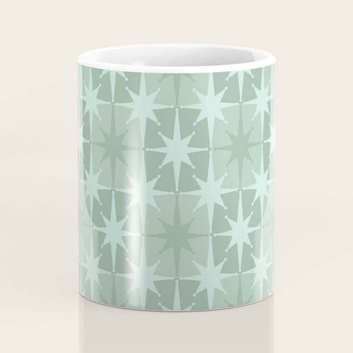 Mid Century Modern Atomic Stars Checkered Starburst Pattern in Retro Sea Glass Green Tones Coffee Mug Gallery Image 4