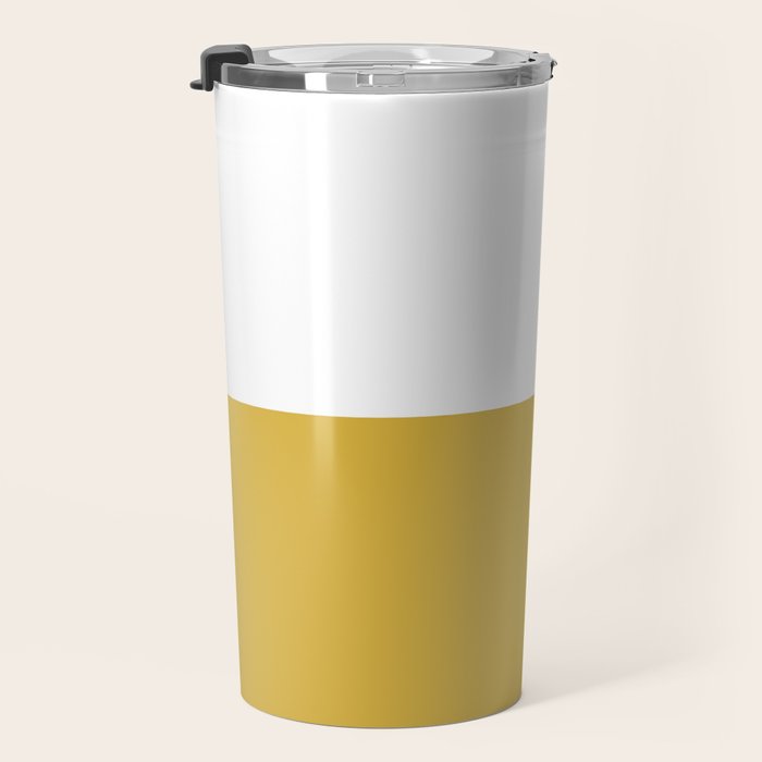 Mustard Yellow and White Minimalist Color Block Solid Half and Half Travel Mug Gallery Image 3
