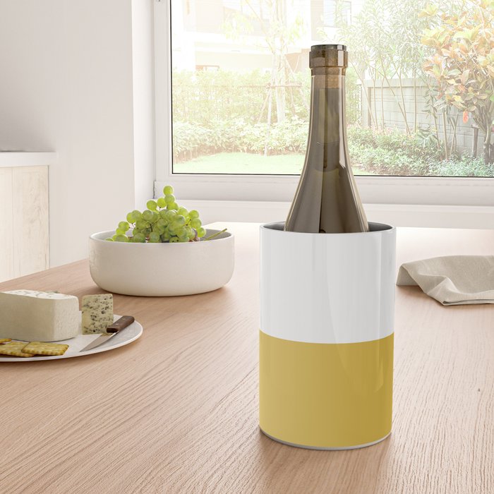 Mustard Yellow and White Minimalist Color Block Solid Half and Half Wine Chiller Gallery Image 4