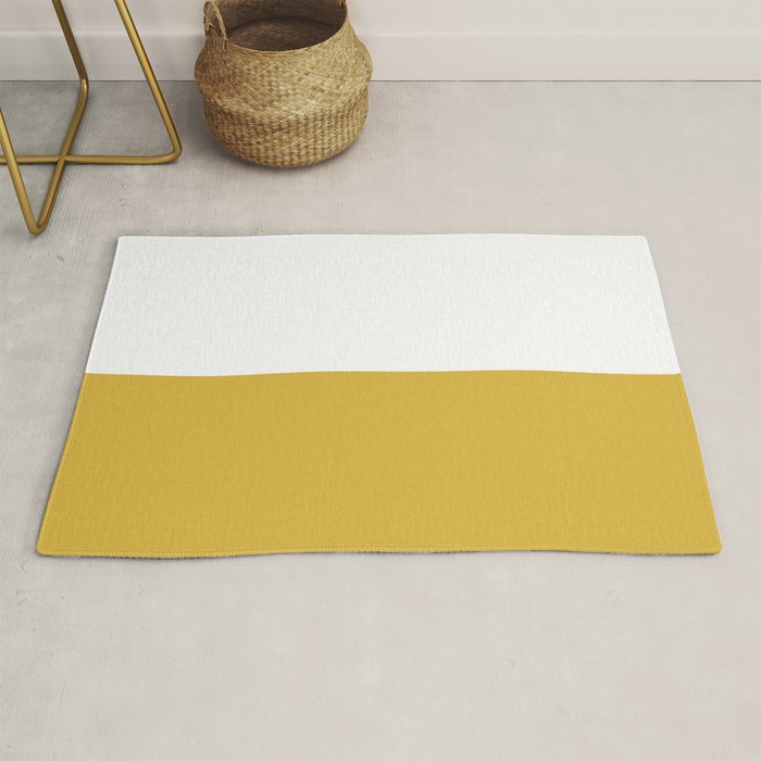 Mustard Yellow and White Minimalist Color Block Solid Half and Half Rug Gallery Image 1