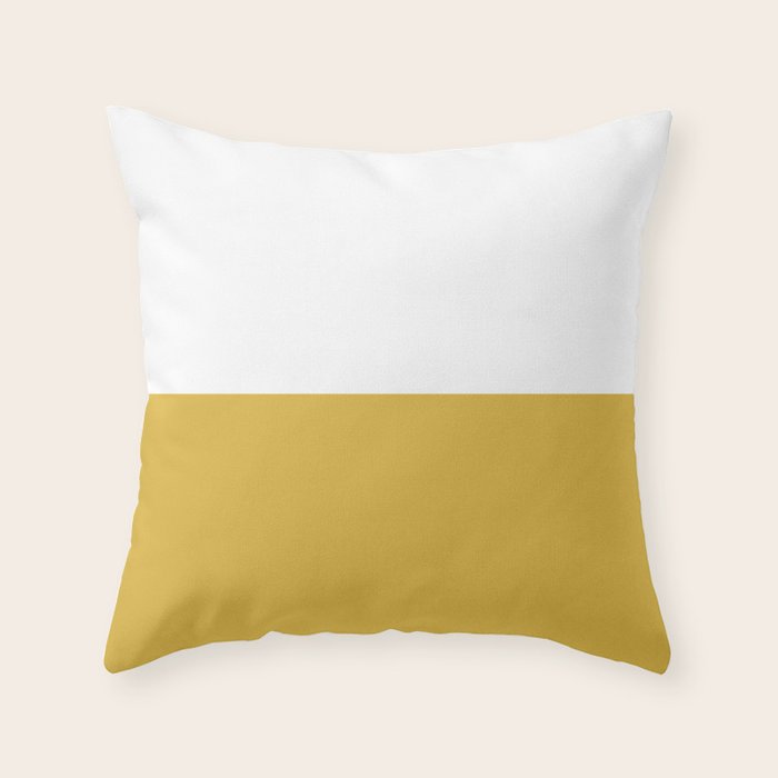 Mustard Yellow and White Minimalist Color Block Solid Half and Half Throw Pillow Gallery Image 6