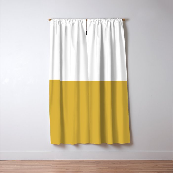 Mustard Yellow and White Minimalist Color Block Solid Half and Half Window Curtain Gallery Image 3