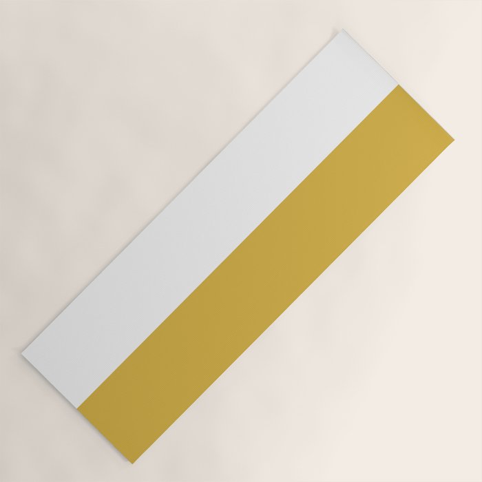 Mustard Yellow and White Minimalist Color Block Solid Half and Half Yoga Mat Gallery Image 1