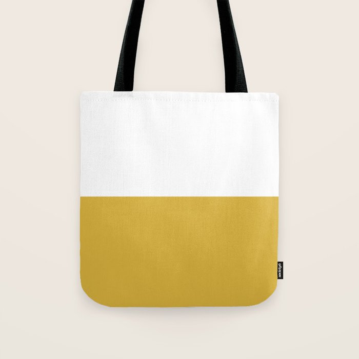 Mustard Yellow and White Minimalist Color Block Solid Half and Half Tote Bag Gallery Image 1