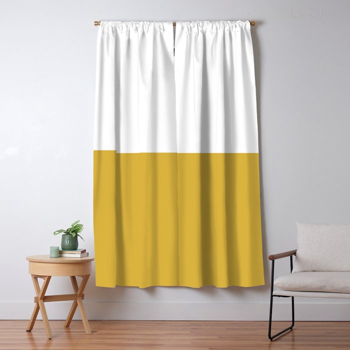 Mustard Yellow and White Minimalist Color Block Solid Half and Half Window Curtain Gallery Image 5