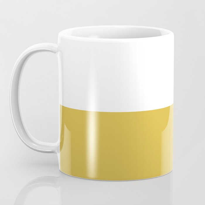 Mustard Yellow and White Minimalist Color Block Solid Half and Half Coffee Mug Gallery Image 3