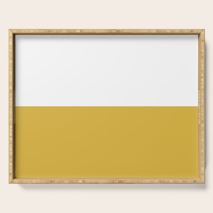 Mustard Yellow and White Minimalist Color Block Solid Half and Half Serving Tray Gallery Image 1