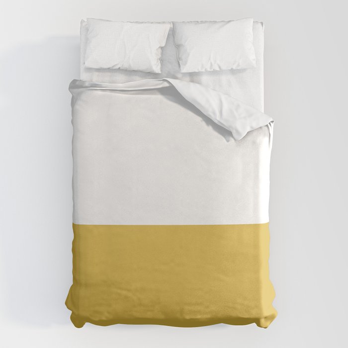 Mustard Yellow and White Minimalist Color Block Solid Half and Half Duvet Cover Gallery Image 6