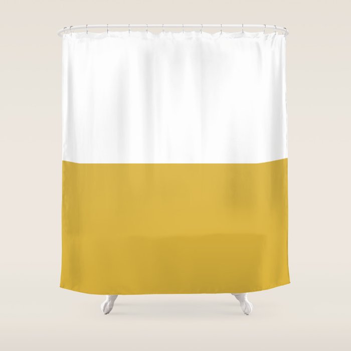 Mustard Yellow and White Minimalist Color Block Solid Half and Half Shower Curtain Gallery Image 1