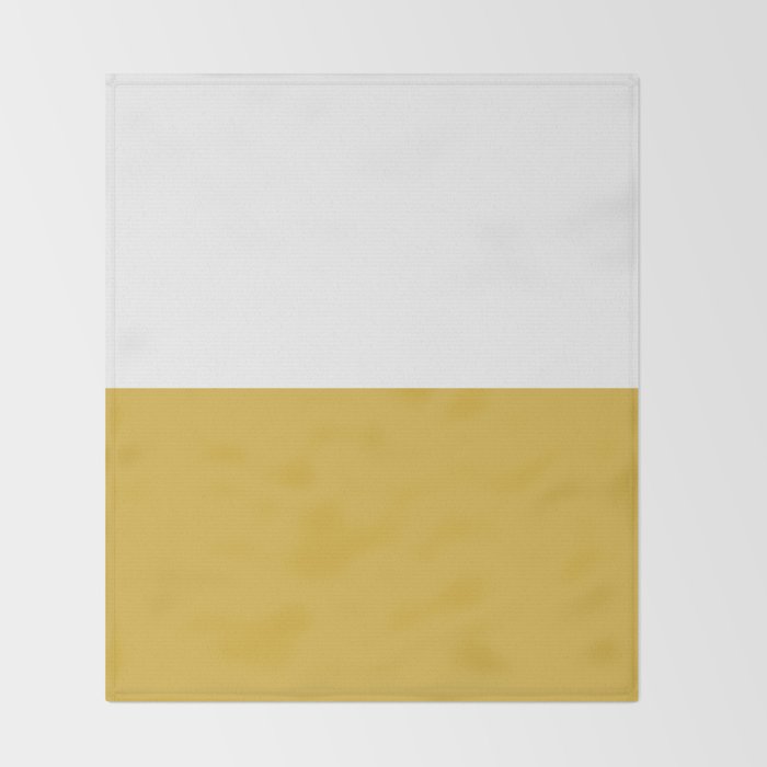 Mustard Yellow and White Minimalist Color Block Solid Half and Half Throw Blanket Gallery Image 2