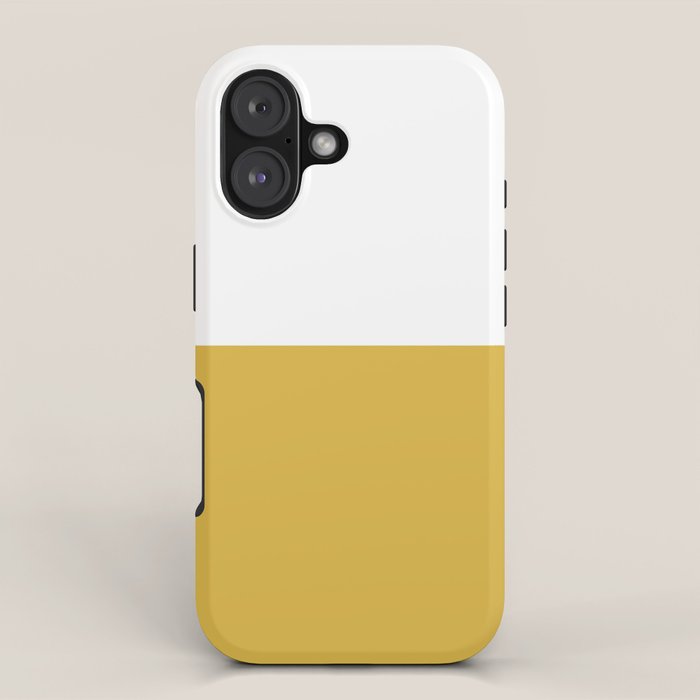 Mustard Yellow and White Minimalist Color Block Solid Half and Half iPhone Case Gallery Image 1