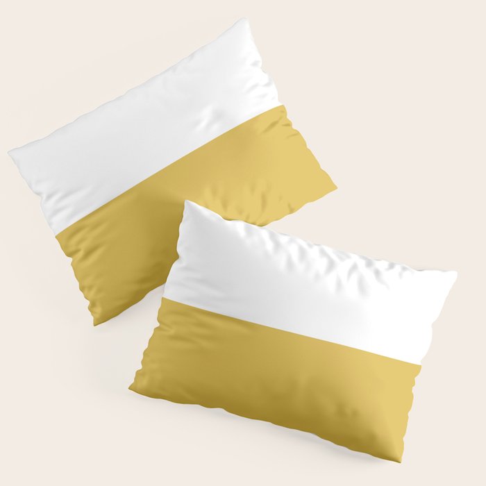 Mustard Yellow and White Minimalist Color Block Solid Half and Half Pillow Sham Gallery Image 3