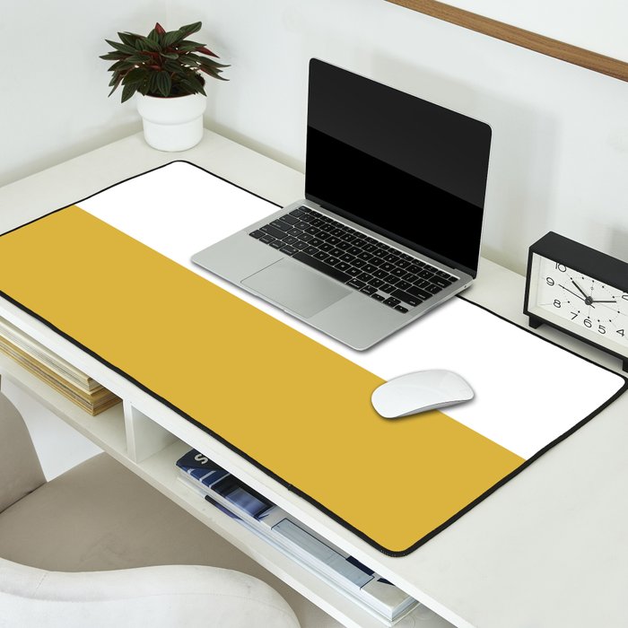 Mustard Yellow and White Minimalist Color Block Solid Half and Half Desk Mat Gallery Image 2