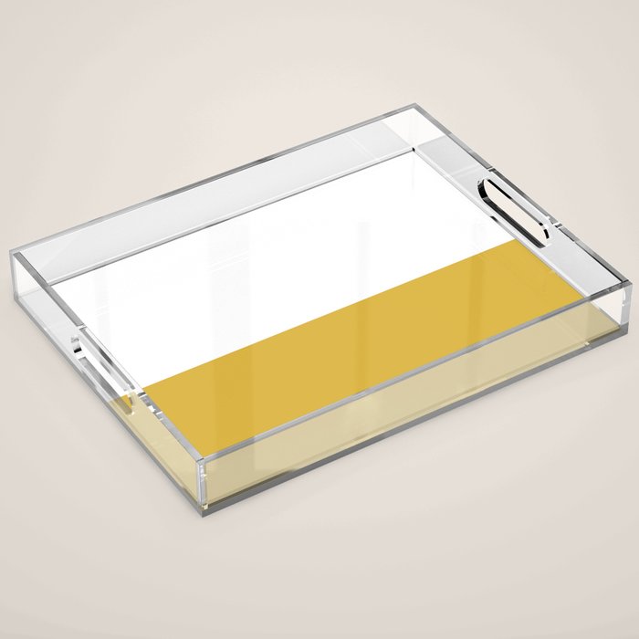 Mustard Yellow and White Minimalist Color Block Solid Half and Half Acrylic Tray Gallery Image 1