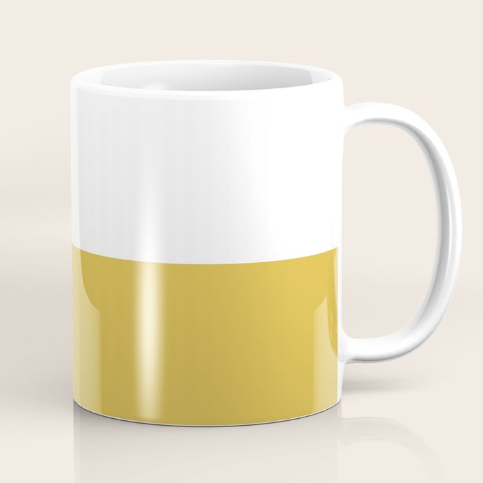 Mustard Yellow and White Minimalist Color Block Solid Half and Half Coffee Mug Gallery Image 1