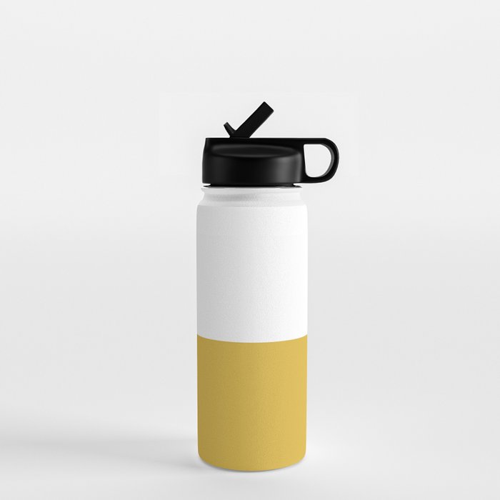 Mustard Yellow and White Minimalist Color Block Solid Half and Half Water Bottle Gallery Image 1
