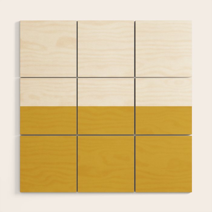 Mustard Yellow and White Minimalist Color Block Solid Half and Half Wood Wall Art Gallery Image 1