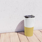 Mustard Yellow and White Minimalist Color Block Solid Half and Half Travel Mug Gallery Image 4