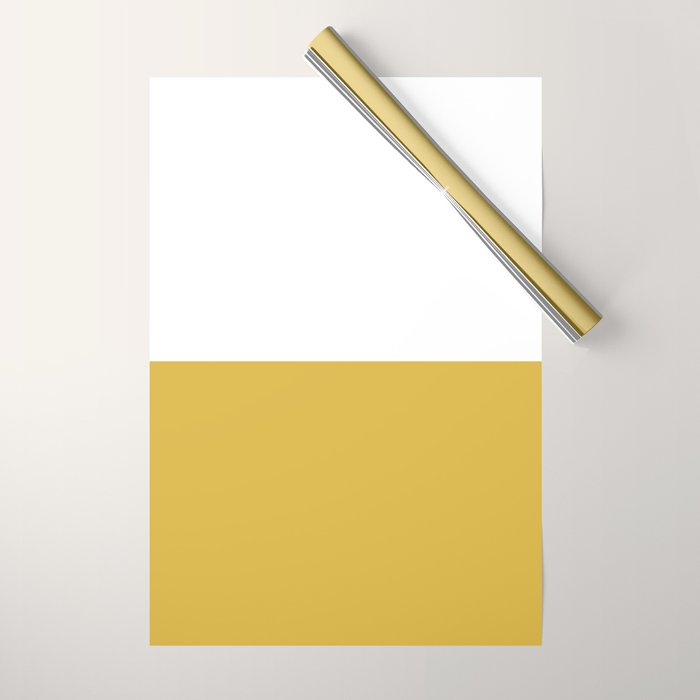 Mustard Yellow and White Minimalist Color Block Solid Half and Half Wrapping Paper Gallery Image 1