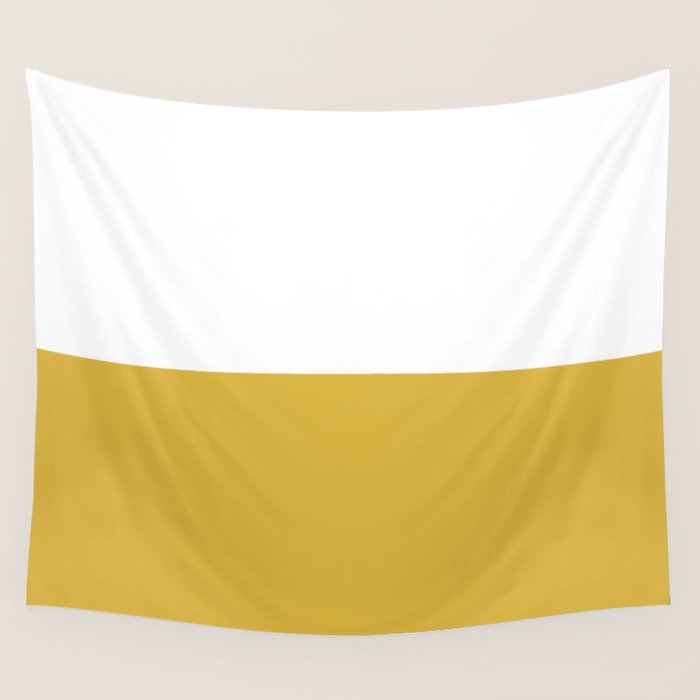 Mustard Yellow and White Minimalist Color Block Solid Half and Half Wall Tapestry Gallery Image 1