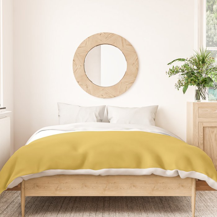 Mustard Yellow and White Minimalist Color Block Solid Half and Half Duvet Cover Gallery Image 3