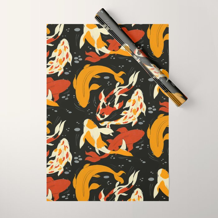 Koi in Black Water Wrapping Paper